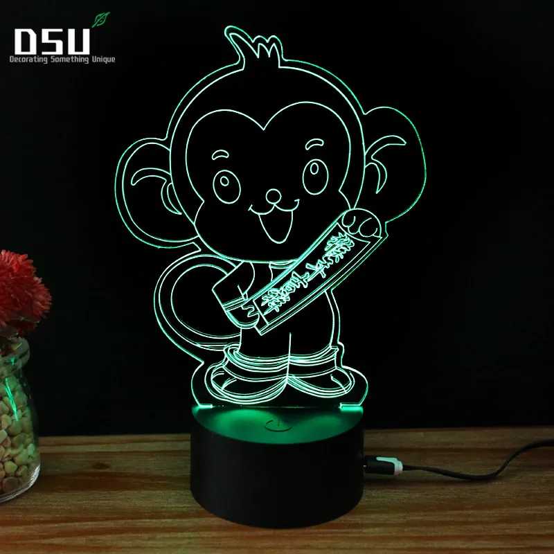 

7 Colors Changing Led Monkey Shape 3D Night Lights Creative Happy Monkey Year Desk Lamp Home Decor Lighting Kids Gifts