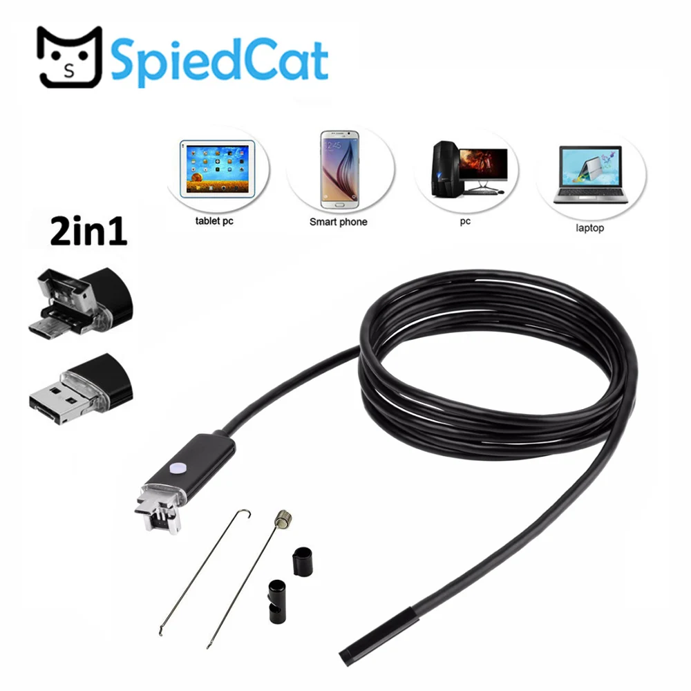 SPIED CAT 2 in 1 7mm Lens  HD Micro/USB Waterproof Endoscope Borescope Snake Inspection Video Camera for Android PC Window