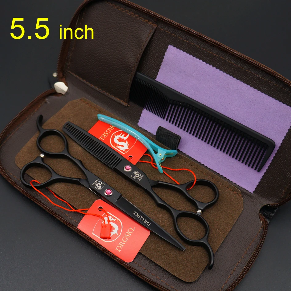 DRGSKL Черные ножницы для левой парикмахерской, Высококачественные Профессиональные парикмахерские ножницы, филировочные ножницы 5,5/6 дюймов - Цвет: a set C 55