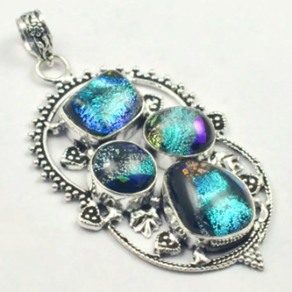 

Dichroic Glass Pendant Silver Overlay over Copper, USA Size 72 mm , P5223