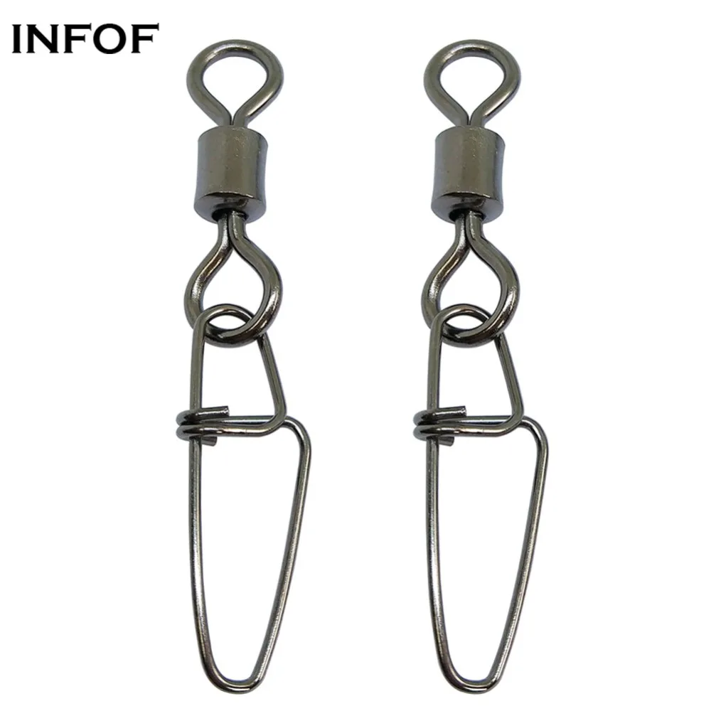 

INFOF 200 pieces/lot Fishing Swivels Rolling Swivel with Insurance Snap Bass Fishing Tackle Fishhooks Pesca Emerillon Peche