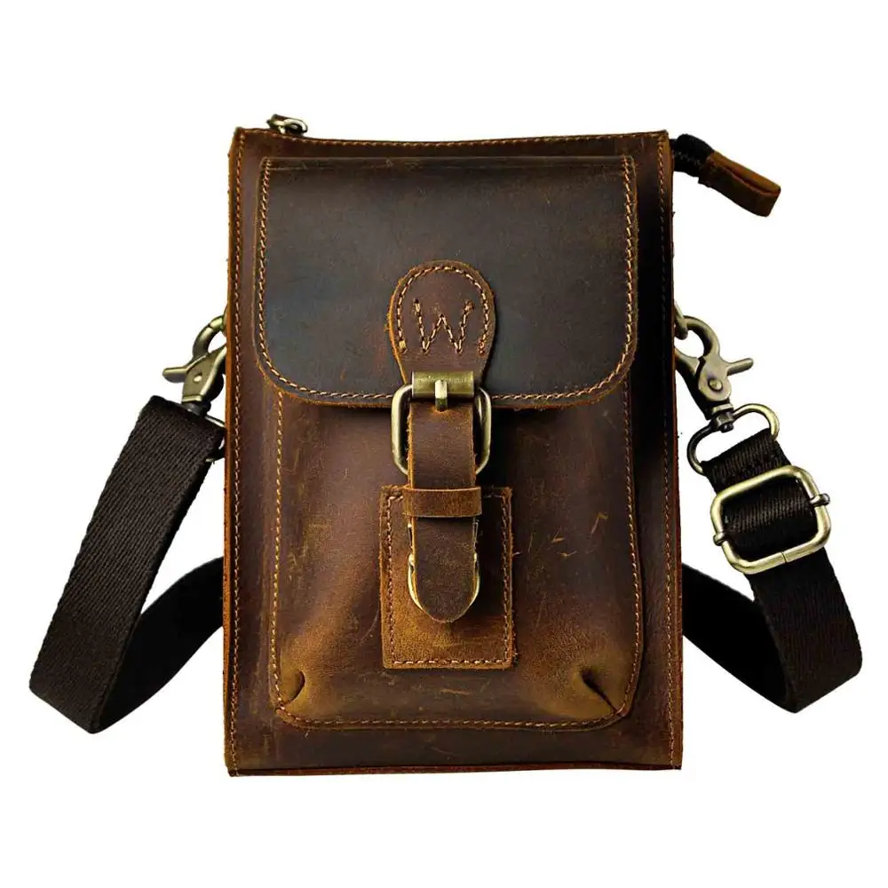 Модная кожаная многофункциональная сумка-мессенджер 8 дюймов с крючками на талии, летняя сумка, чехол для сигарет, поясная сумка 6402d - Цвет: dark brown