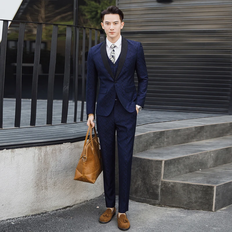 MarKyi 2018 New men leisure single-breasted suits 3 pieces sets business suit jacket blazers coat + vest +pants