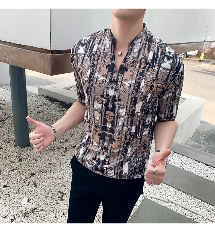 Новинка, летняя рубашка с короткими рукавами и рисунком кота, 2019 г., мужская рубашка с короткими рукавами, 2122-P55