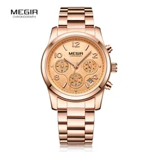 

Megir Woman's Chronograph Quartz Watch with Gold Stainless Steel Bracelete 24 Hours Calendar Display Wristwatch for Ladies 2057L