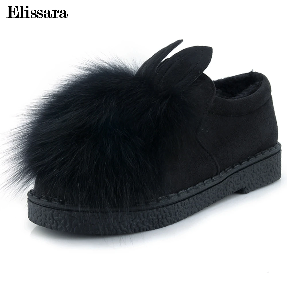 

Elissara Women Winter Pumps Mid Heel Rabbit Ears Warm Loafers Round Toe Warm Shoes Casual Ladies Shoes Plus Size 30-44