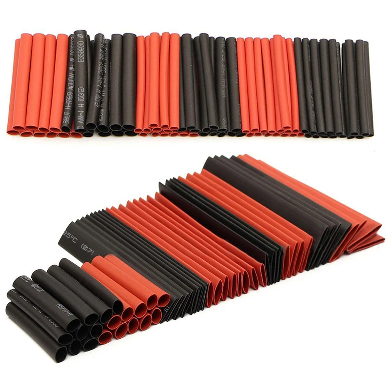 127pcs Red Black Polyolefin Heat Shrink Tubing Cable Tube Sleeving Kit Wrap Wire Set PE Heat Shrink Tubing Set Cable Sleeves
