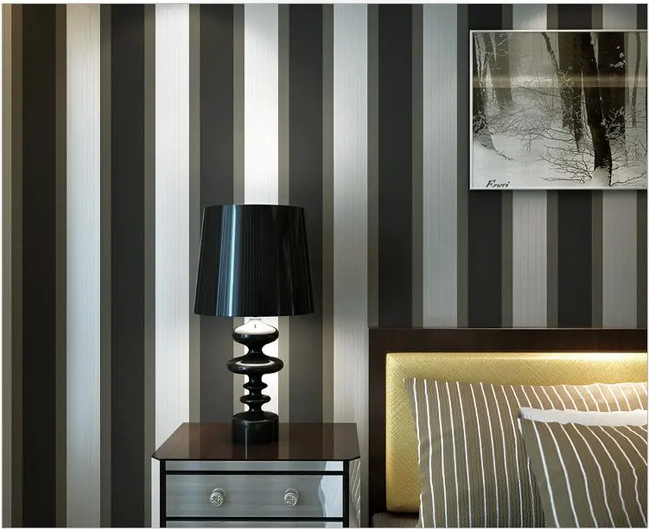 Modern minimalist black and gray striped nonwoven wallpaper office bedroom living room TV
