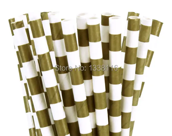 Gold & White Stripe Paper Straws