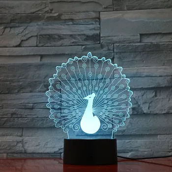 

Peacock Night Lamp 3D Illusion 7 Color Changing Decorative Light Child Kids Girl Gift Animals Pavo Desk LED Night Light Bedside