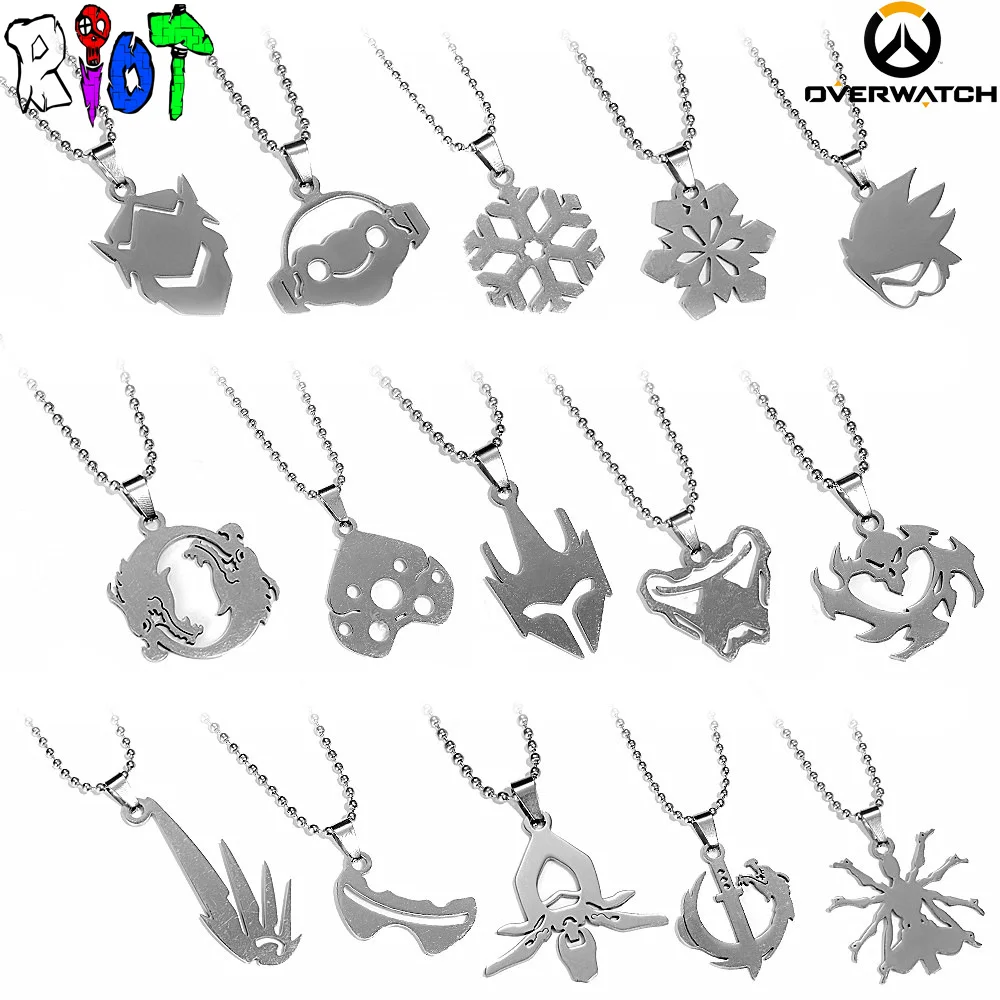 

FPS Game OW 15 Style Hero Logo Beads Chain Necklace Genji Lucio Tracer Hanzo Symmetra Reaper Mercy Charms Fans Gift Pendant