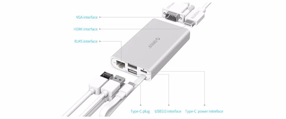 Док-станция ORICO type-C для MACbook Apple USB-C HDMI 4K VGA порт концентратор RJ45 сетевой конвертер