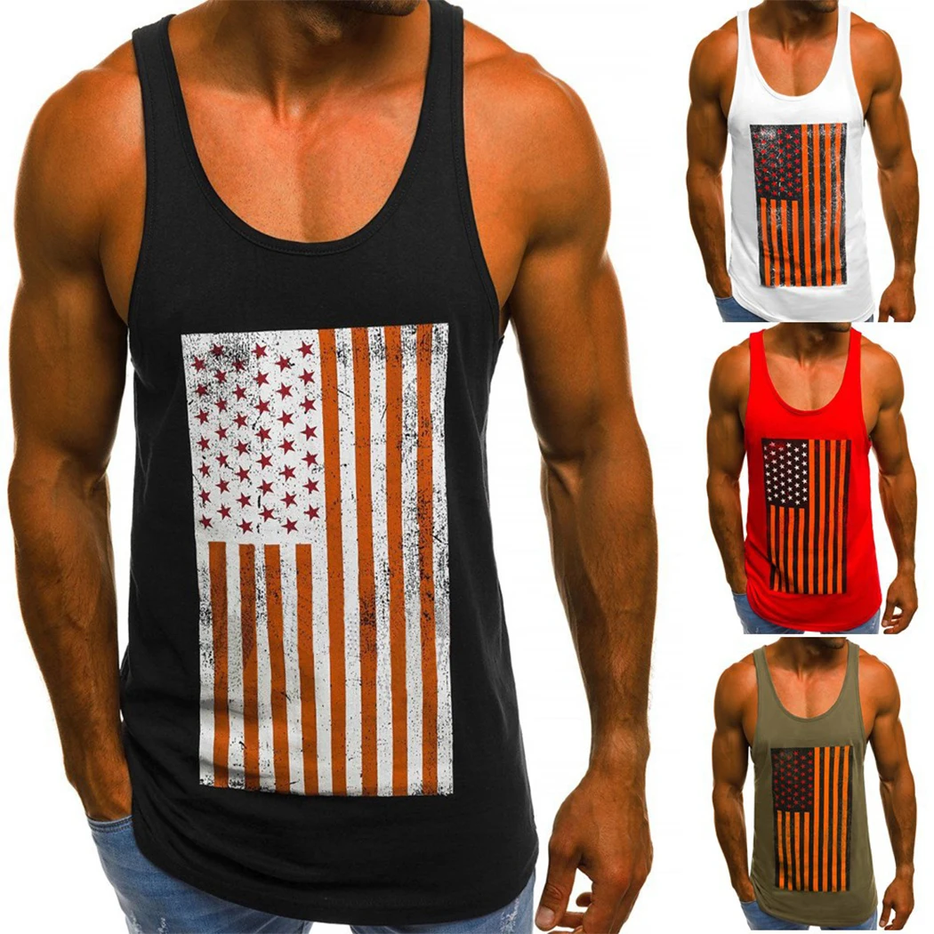 Летние Для мужчин Флаг США топы майка-борцовка Для мужчин s Slim Fit реглан Майка для тренировки Мужской мышцв, Бодибилдинг майка, футболка Топы