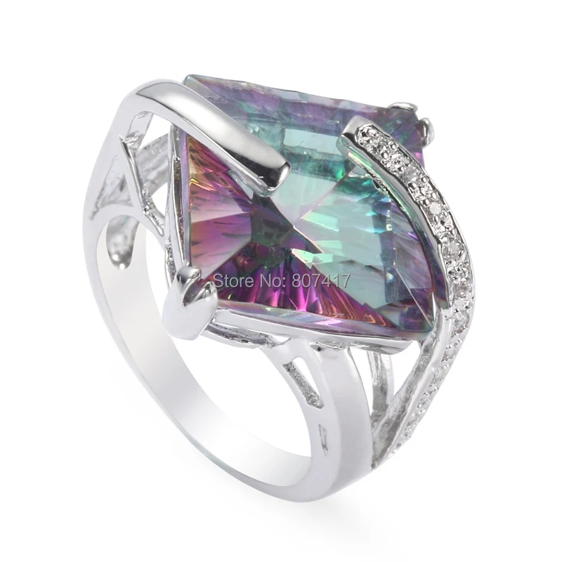 

SHUNXUNZE Fashion Rainbow Mystic Stone Ring and White Cubic Zirconia Fashion Women Jewelry Silver Plated RING R3306 sz#6 7 8 9