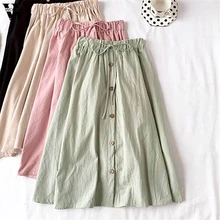 Женская юбка, сексуальные женские летние юбки, женские одноцветные однобортные кружевные юбки с высокой талией, простые расклешенные юбки May30