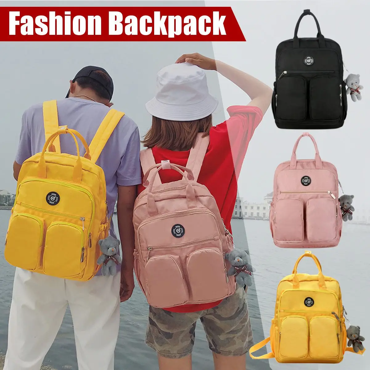 

2019 Fashion Solid Color Backpack Girl School Bags For Teenage College Wind Women Man SchoolBag High Student Bag Black Nylon
