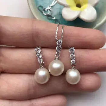 

Freshwater Pearl Necklace Earring Set,Round Pearl Set S925 Silver Chain