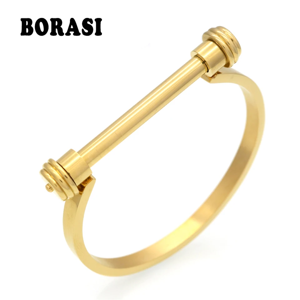 

Fashion Women Barbell Dumbbell Screw Bracelet pulseira feminina Gold Bracelets & Bangles masculina Men Stainless Steel Jewelry