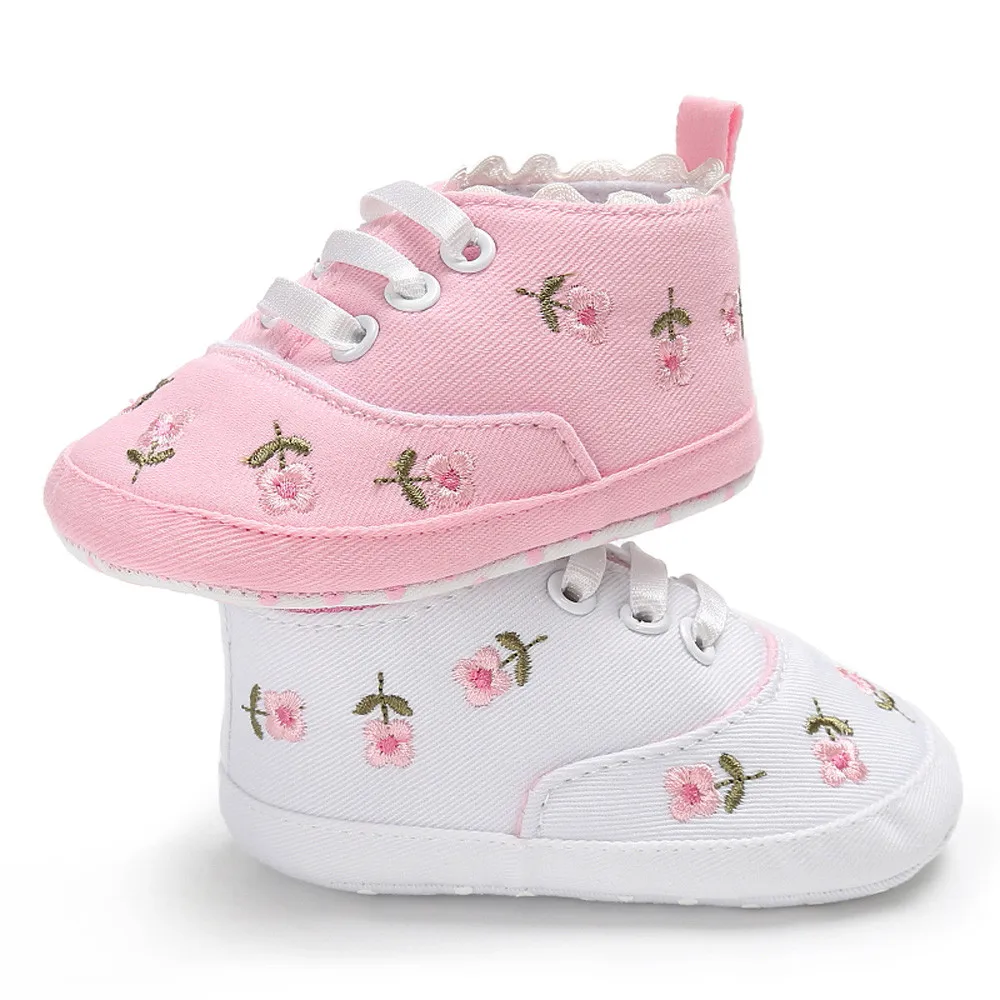 Модная повседневная обувь для новорожденных девочек с цветочным принтом; нескользящие кроссовки с мягкой подошвой; парусиновые кроссовки; Прямая поставка