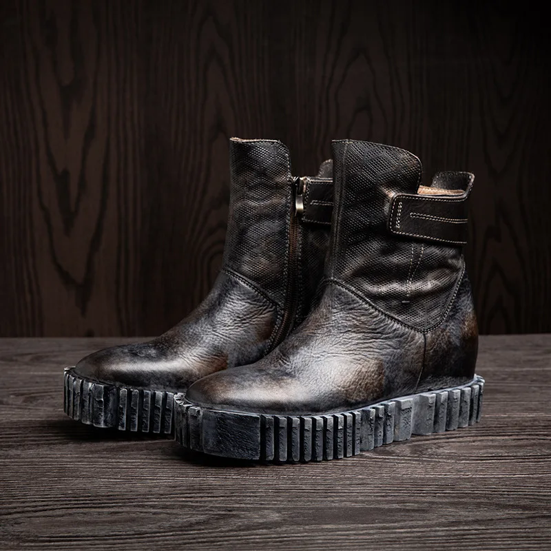 2016 Women thick sole boots handmade women genuine leather boots Muffin Bottom Women Winter Shoes Platform Boots Ladies