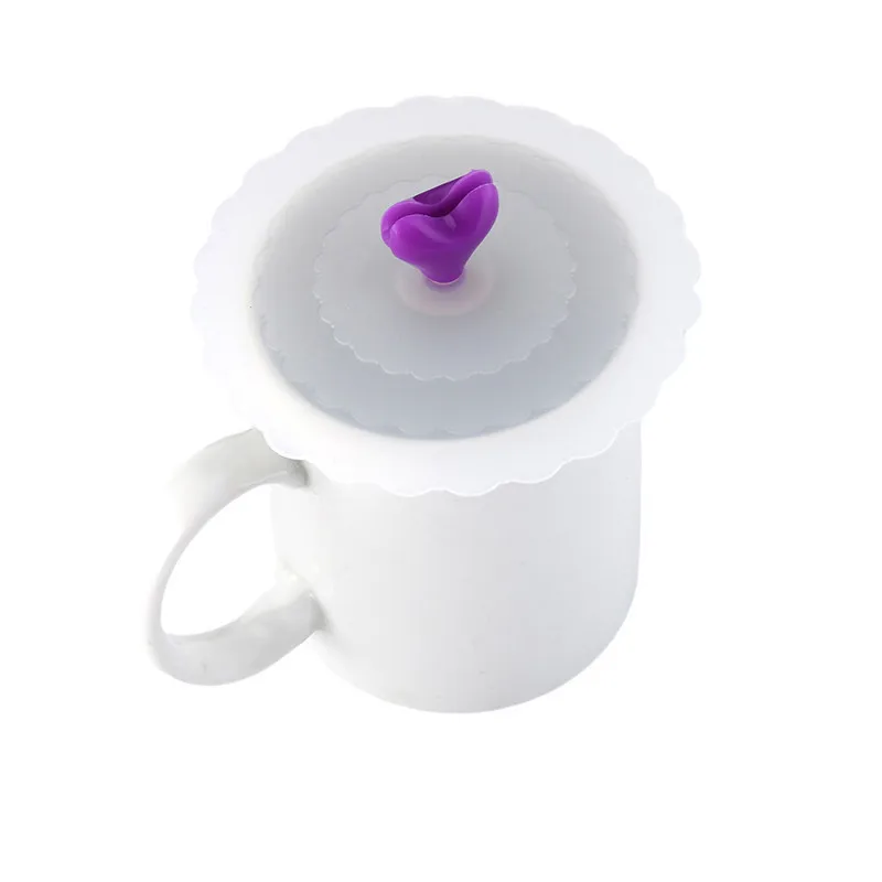 Пищевые силиконовые крышки для чашек модные креативные крышки для чашек термостойкие милые безопасные здоровые термоизоляционные крышки для чашек - Цвет: Purple