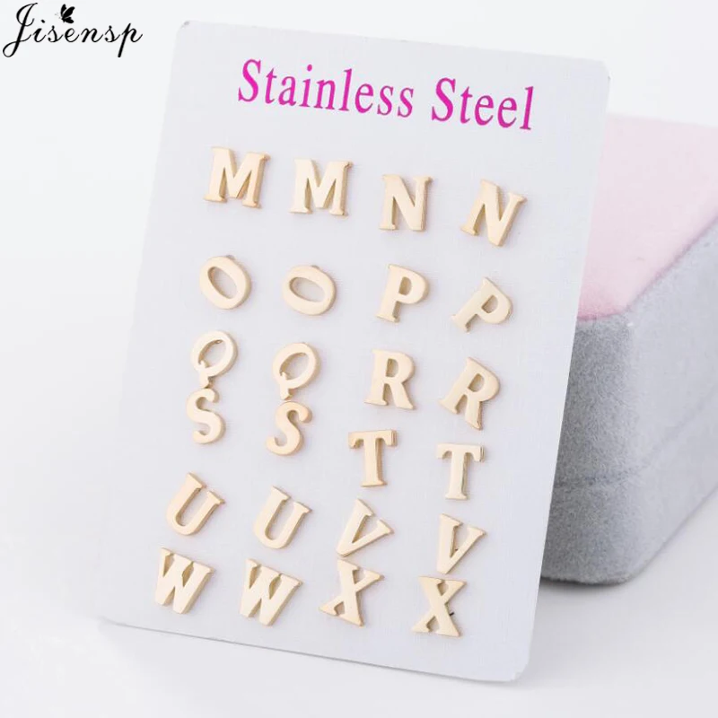 Jisensp Fashion Tiny Initial Letter Earrings Personalize Bridesmaids Gift Cute Alphabet Stud Earrings Everyday Jewelry brincos