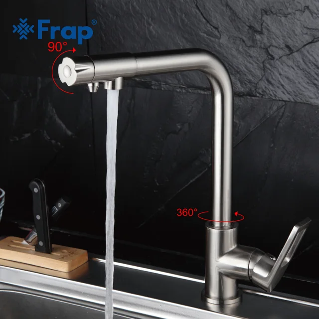 Best Price Frap Nickel Brushed Kitchen Faucet Right Angle Design 360 Degree Rotation with Water Purification Features Single Handle F4372-5