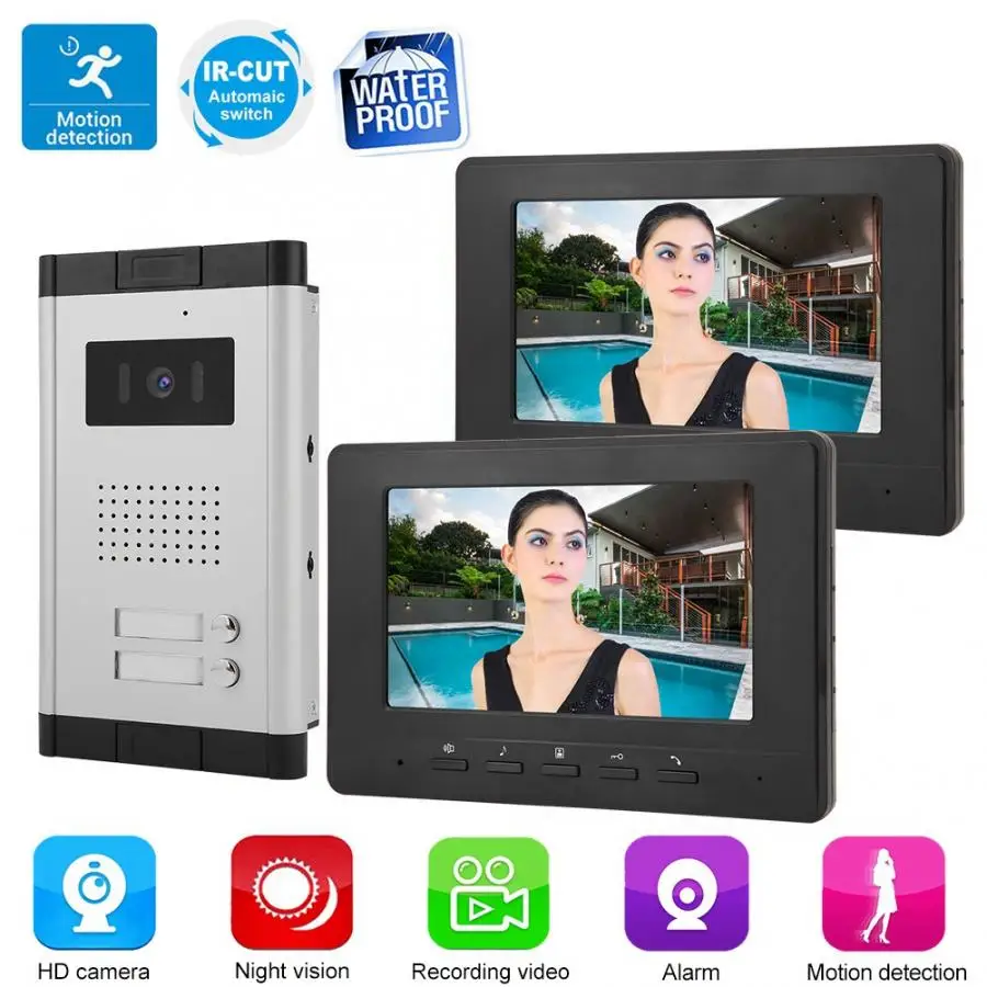 

7inch 1-Drag-2 Color Video Intercom Doorbell Visual Camera Door Phone Monitor 100-240V