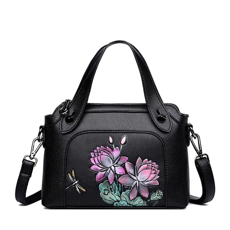 

Chinese National Style Women Handbag Luxury Designer 2018 Peony Flower Printing Shoulder Crossbody Bag for Women Tote Sac A Main