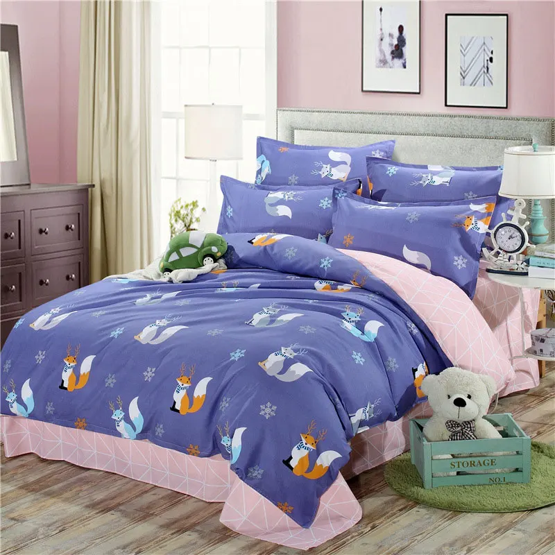 Набор постельных принадлежностей с изображением фламинго и геометрическим рисунком из 4 предметов, пододеяльник с рисунком, Детские простыни и наволочки, набор постельных принадлежностей 2TJ-61002 - Цвет: 2TJ-61002-012
