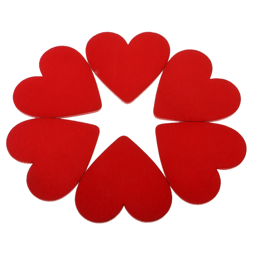 10pcs Red Love Heart Shape Wood Slice Pieces for DIY Craft Scrapbooking 48mm