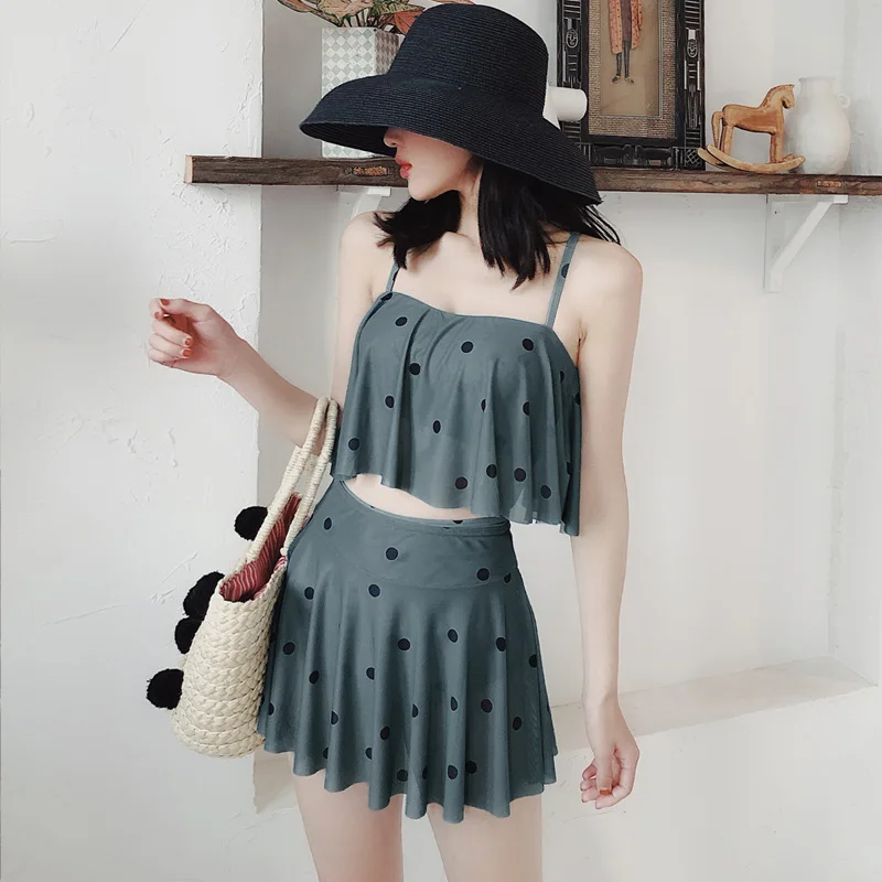 

Sexy 2019 new Independence skirt swimsuit high waist Three-piece suit dot ruffle bikini Swimwear Push Up women bathing suits