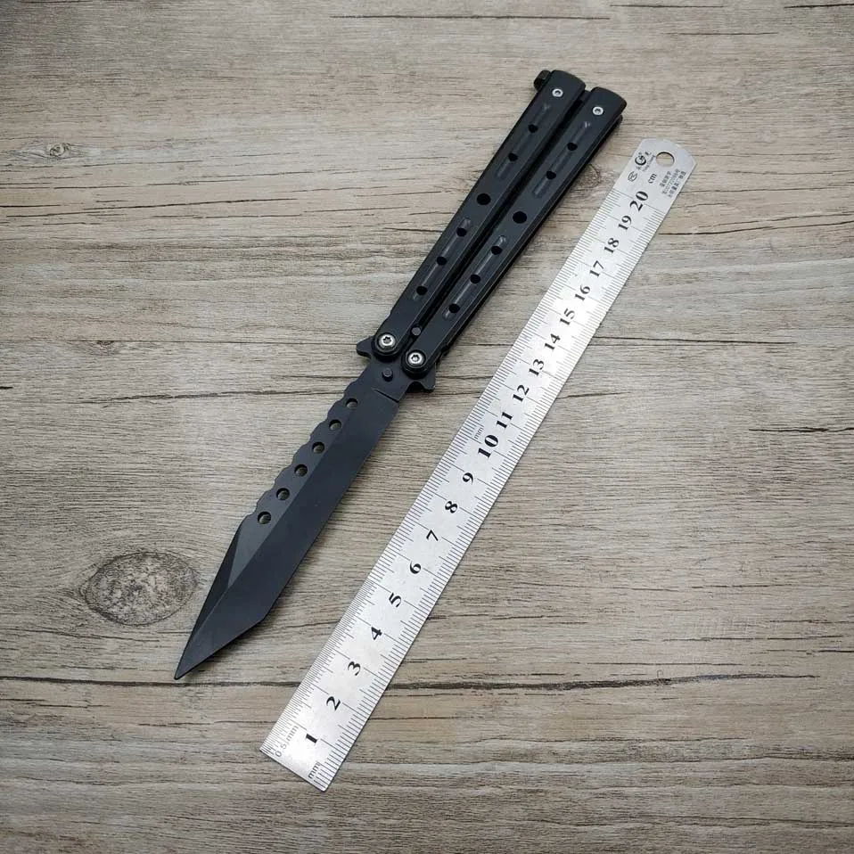 Титановый Радужный нож 5Cr13Mov из нержавеющей стали, тренировочный нож-бабочка, игровой нож, тупой инструмент, без края - Цвет: black round hole