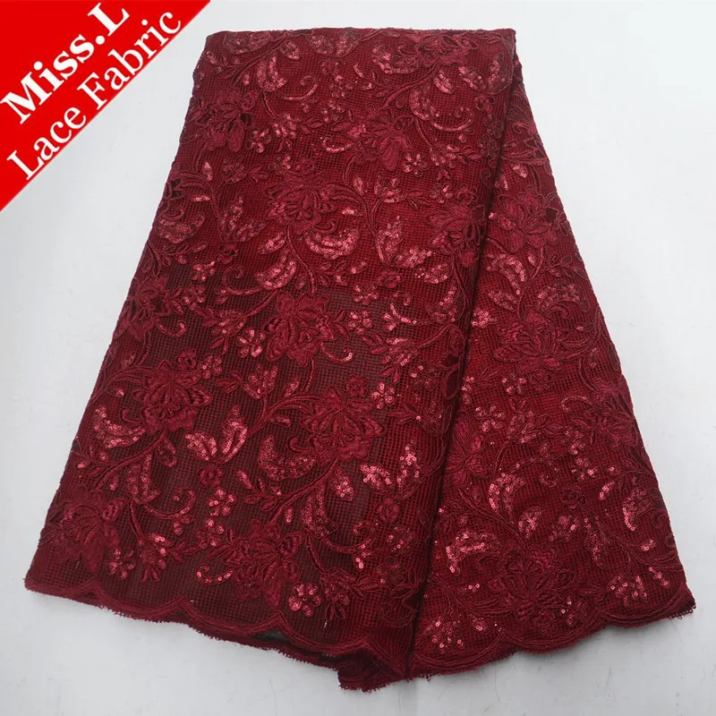 

Miss L latest African Guipure Laces 2020 High Quality Burgundy Wedding Sewing Dress French Lace Fabric 5 Yards With Stones