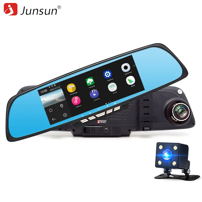 Junsun 6 86 Dual Lens Car font b Camera b font DVR GPS Rearview Mirror Android