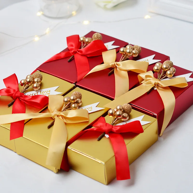 2000 шт./лот, свадебные, красные, золотые, уникальные, сделай сам, бусины, цветок, квадратная бумажная коробка для конфет, упаковка, подарочные коробки для гостей
