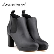 

New Fashion Women Winter Boots Ladies Mid High Heel Female Block Platform Ankle Boots for Women Round Toe Boots Shoes 812-1MA