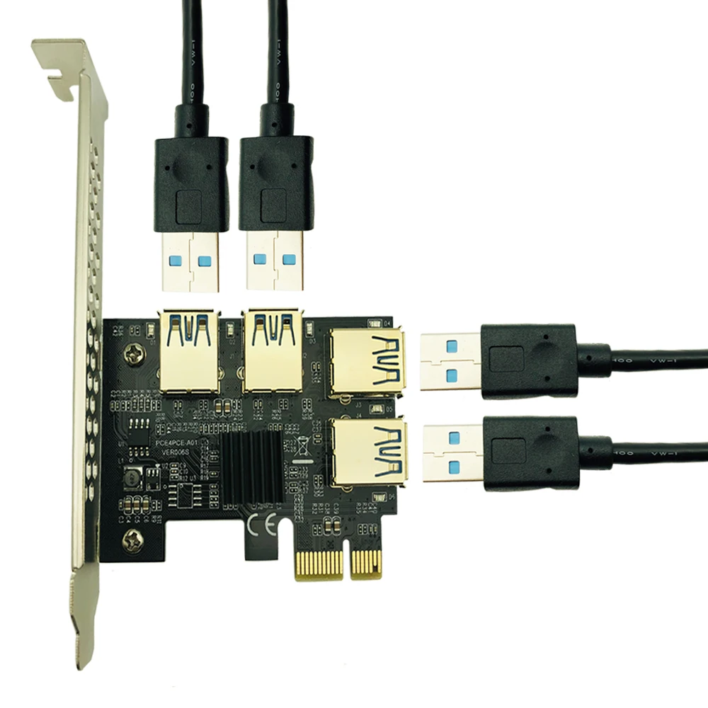 Riser PCIe 1 к 4 PCI Express 16X Слоты E Райзер 1X 16x адаптер USB 3 0 Molex 4pin для майнинга BTC Antminer