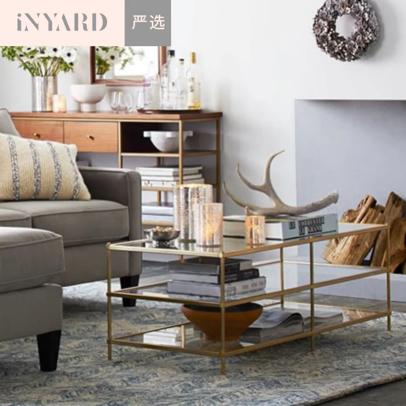 [InYard selected]1.2 meters, metallic gold silver, Nordic modern, simple line, glass stainless steel tea table