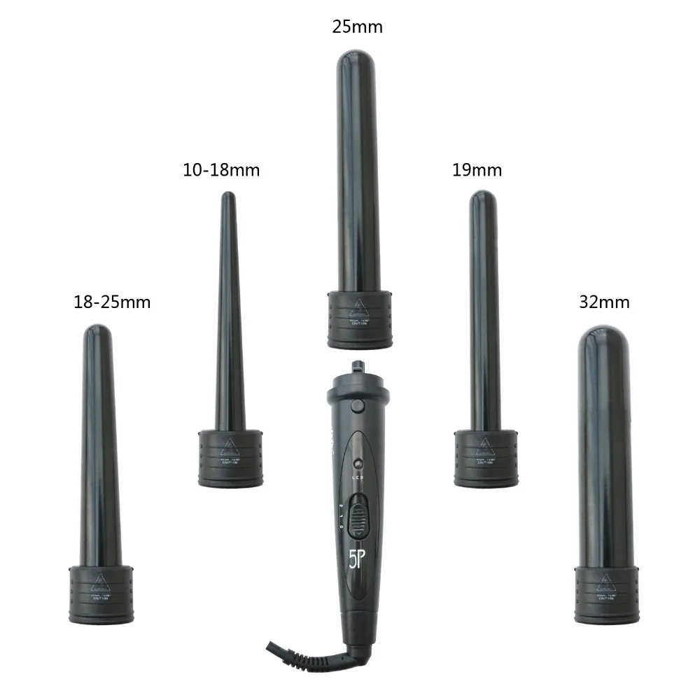 

New 5 in 1 Ceramic Pro Curling Iron Wand Hair Curler Set Pro Interchangeable Barrel Tourmaline Curling Iron Machine with glove