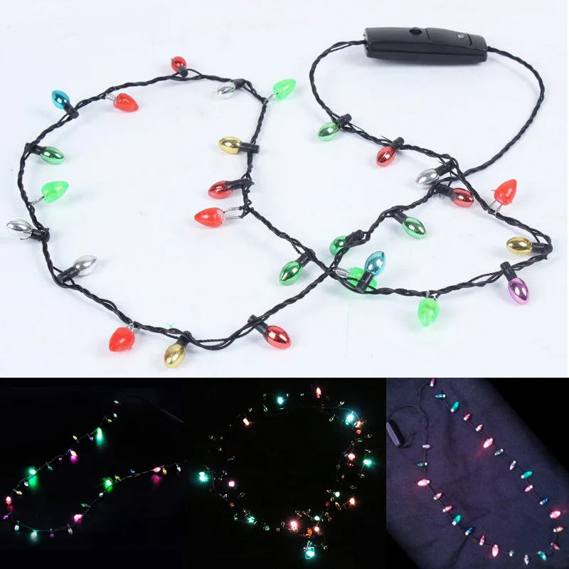 

Hot 1 Pcs Mini Flashing Light-up Blinking Christmas Lights Costume Necklace 8 LED Bulbs LFD