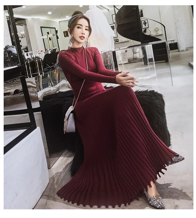 Winter autumn high quality Women Long Knitted Dress Sexy vestidos Back Slim Sweater Dress Fit And Flare Thicken Warm Dress
