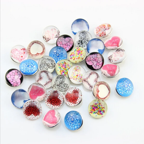 

20pcs Mix Glass Heart Ginger Snap Button Jewelry Snap Necklaces Bracelets Fitting