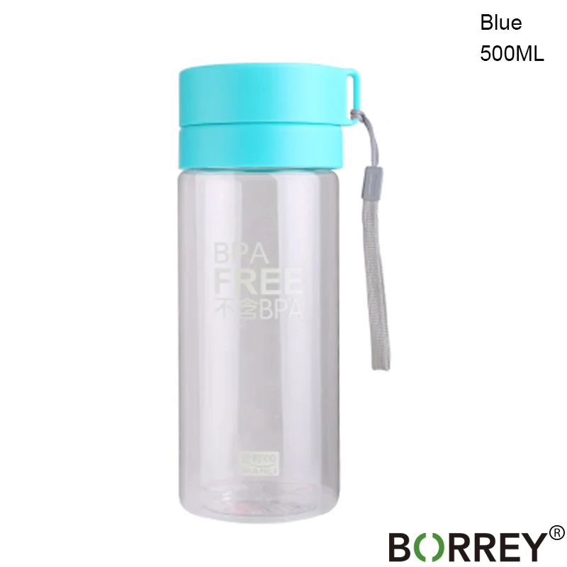 BORREY 500 мл/800 мл PC бутылка для воды Спортивная бутылка для питья на открытом воздухе портативная Милая Студенческая маленькая бутылка для воды Детский чайник - Цвет: Blue(500ML)