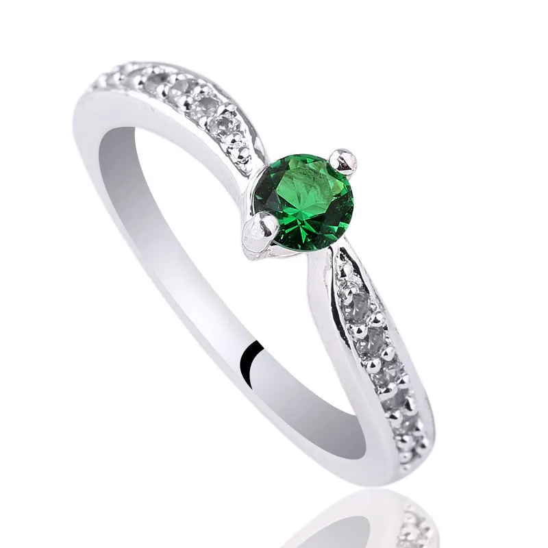 Для женщин палец стерлингового серебра 925 Обручение кольцо 4,0mm круглые CZ ювелирные изделия Anillo Mujer R142 Размеры 6, 7, 8, 9 - Цвет основного камня: Green Emerald