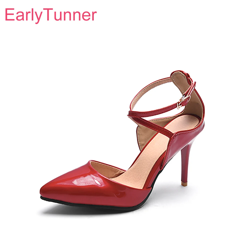 

2019 Summer Brand New Glossy Red Silver Women Wedding Sandals Sexy High Heels Lady Shoes EH212 Plus Big Small Size 3 10 30 43 48