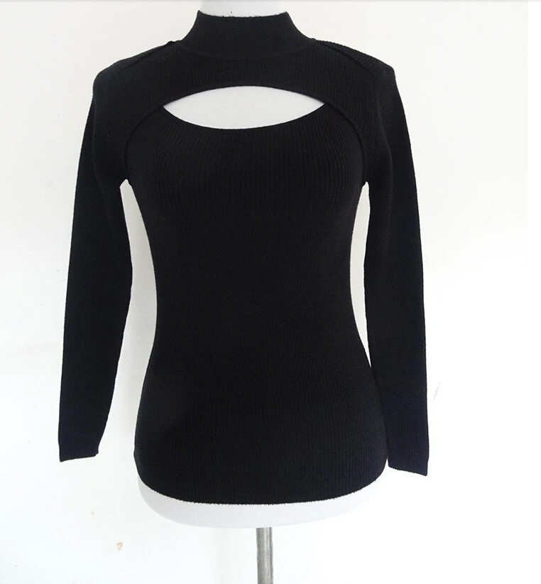 Hot Japanese Fashion Women Sexy Anime Keyhole Sweater Turtleneck all match sexy basic shirtin