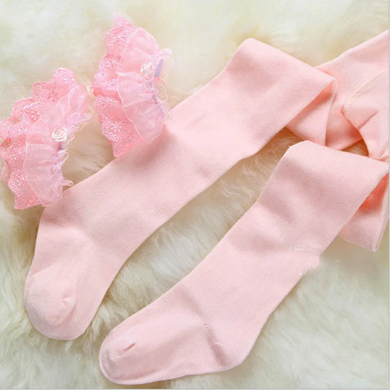 Girls Stockings for Children Kids Pantyhose Baby Cotton Stocking Ballet Dance Tights Lace Black Pink White 1 to 10 Years