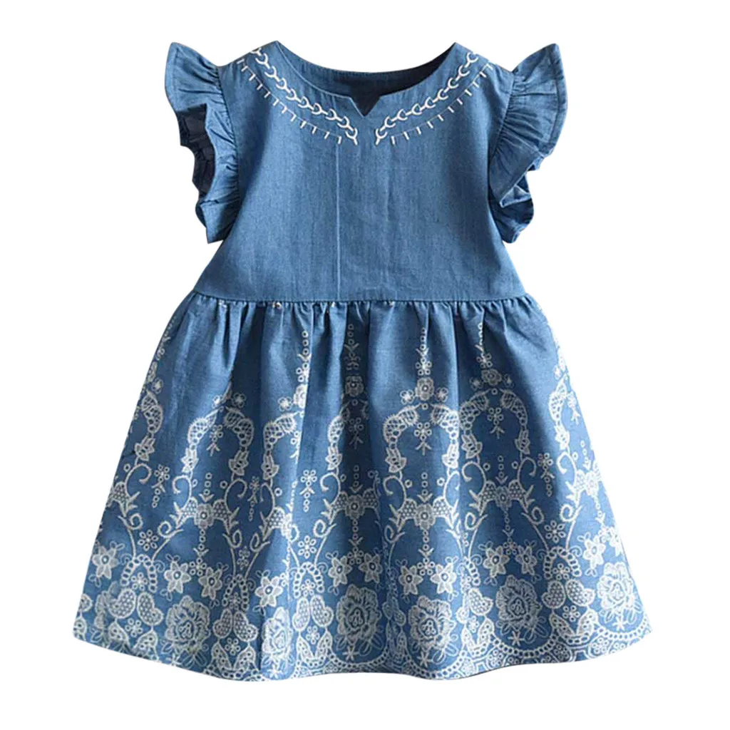 

Toddler Kids Baby Girls Clothes Embroidery Denim Party Pageant Princess Dress baby girl dress vestidos