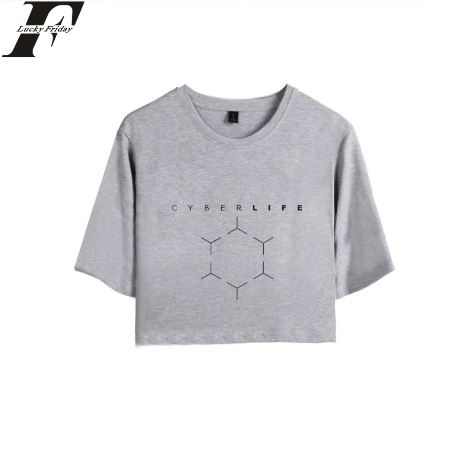 LUCKYFRIDAYF 2018 New Detroit Become Human Crop Top T-shirt Kpop Hip Hop Short Sleeve Tshirts Women Hot Game Cotton Sexy Clothes Tops